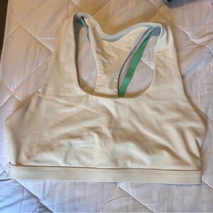 Cream Sports Bra with Green Accent